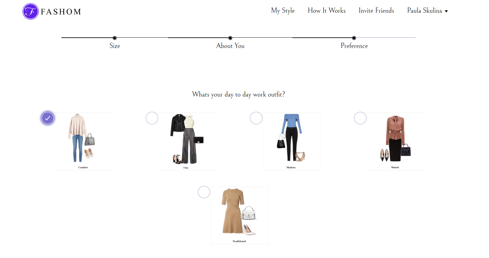 Filling out the style profile for Fashom styling service.