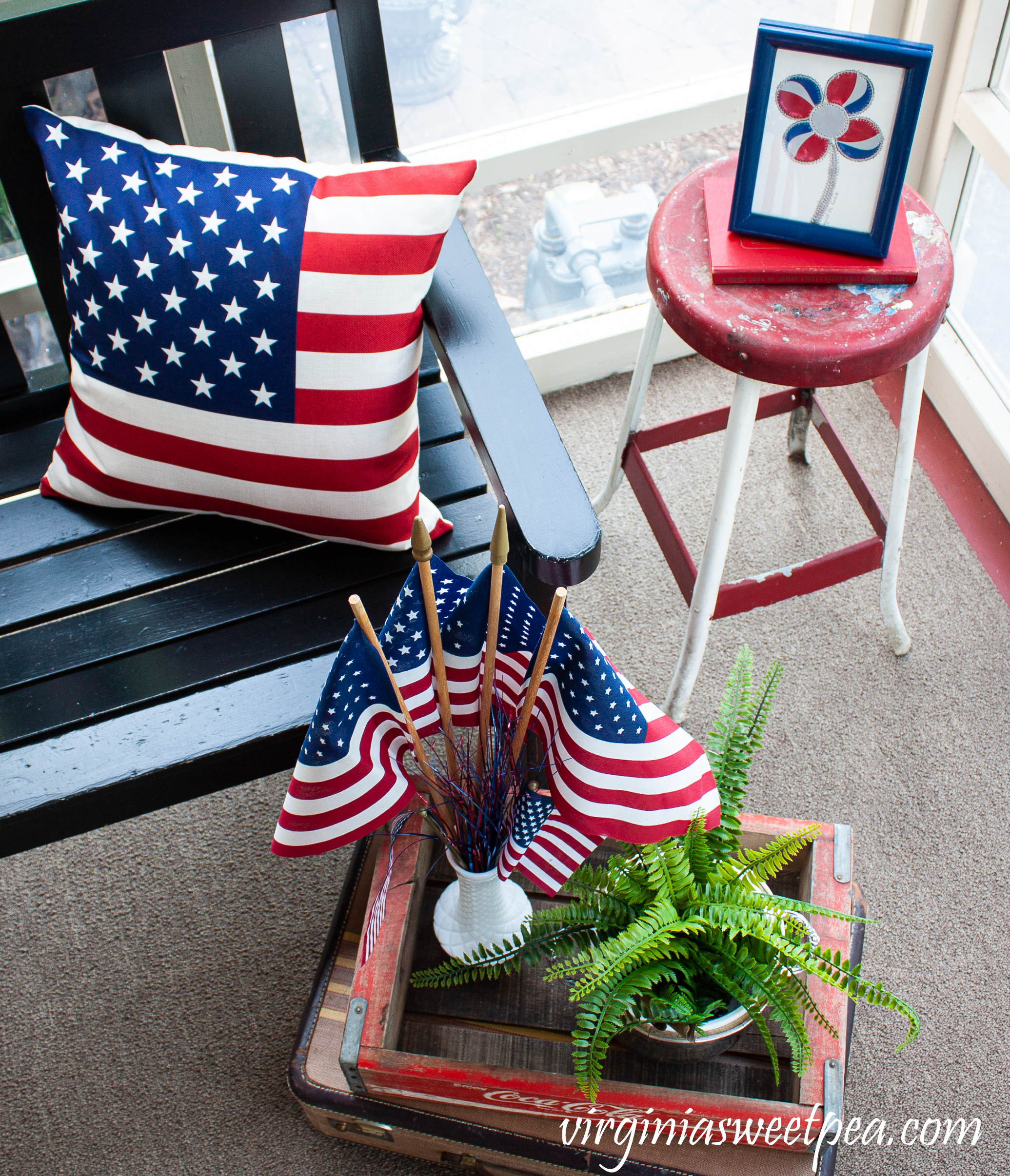 Patriotic decorations on a porch