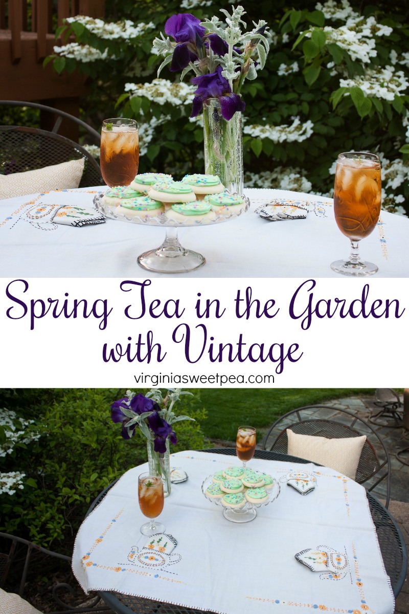 Spring Tea in the Garden with Vintage - A spring tea party is extra special with vintage. Enjoy this party and get ideas for your own spring tea party from 25+ home decor bloggers. #vintage #vintagedecor #vintagetablecloth #vintagecrystal #springinthegarden