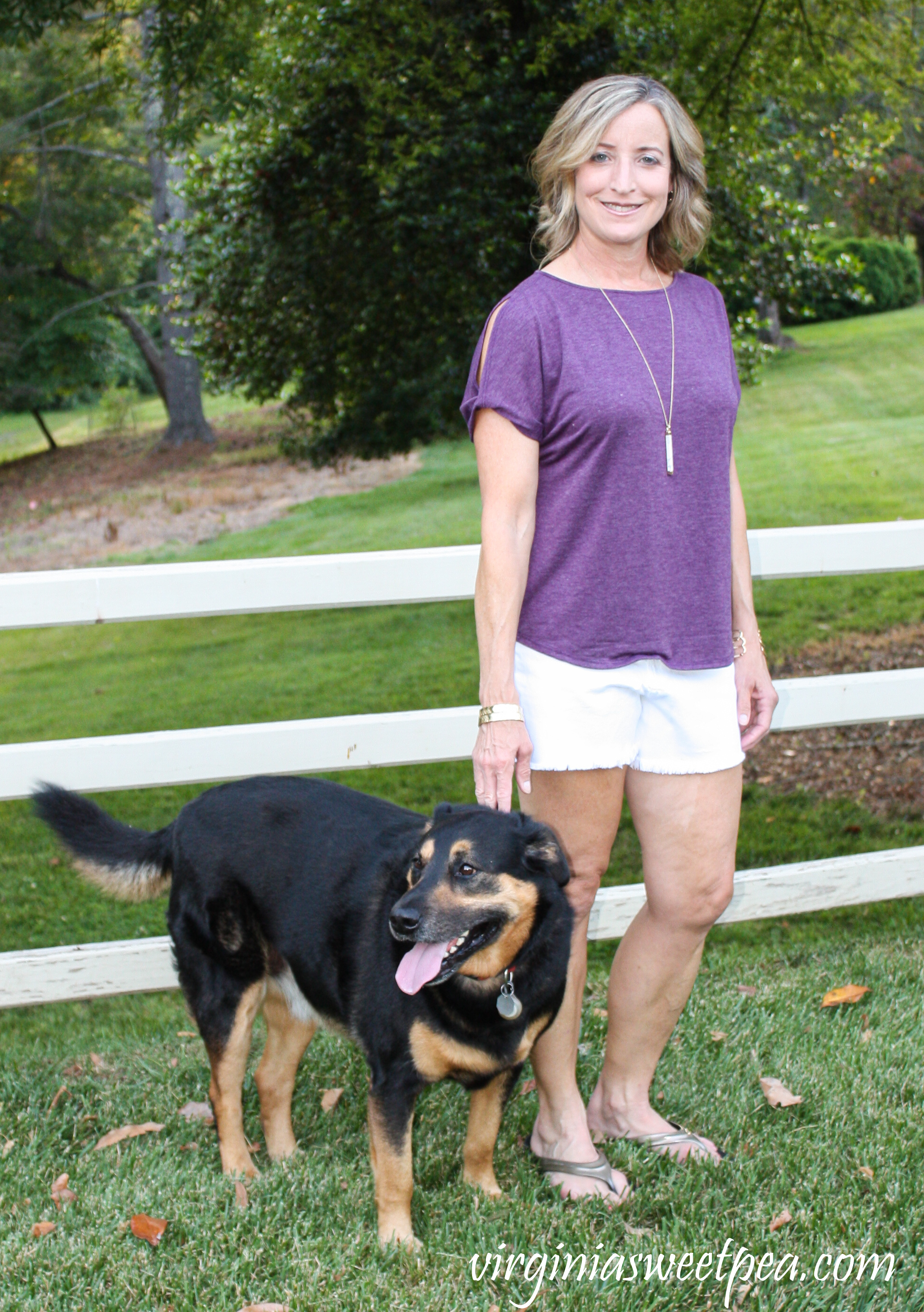 Stitch Fix Review Colette Romey Cold Shoulder Knit Top and Just Black Kolby Fray Hem Denim Short 