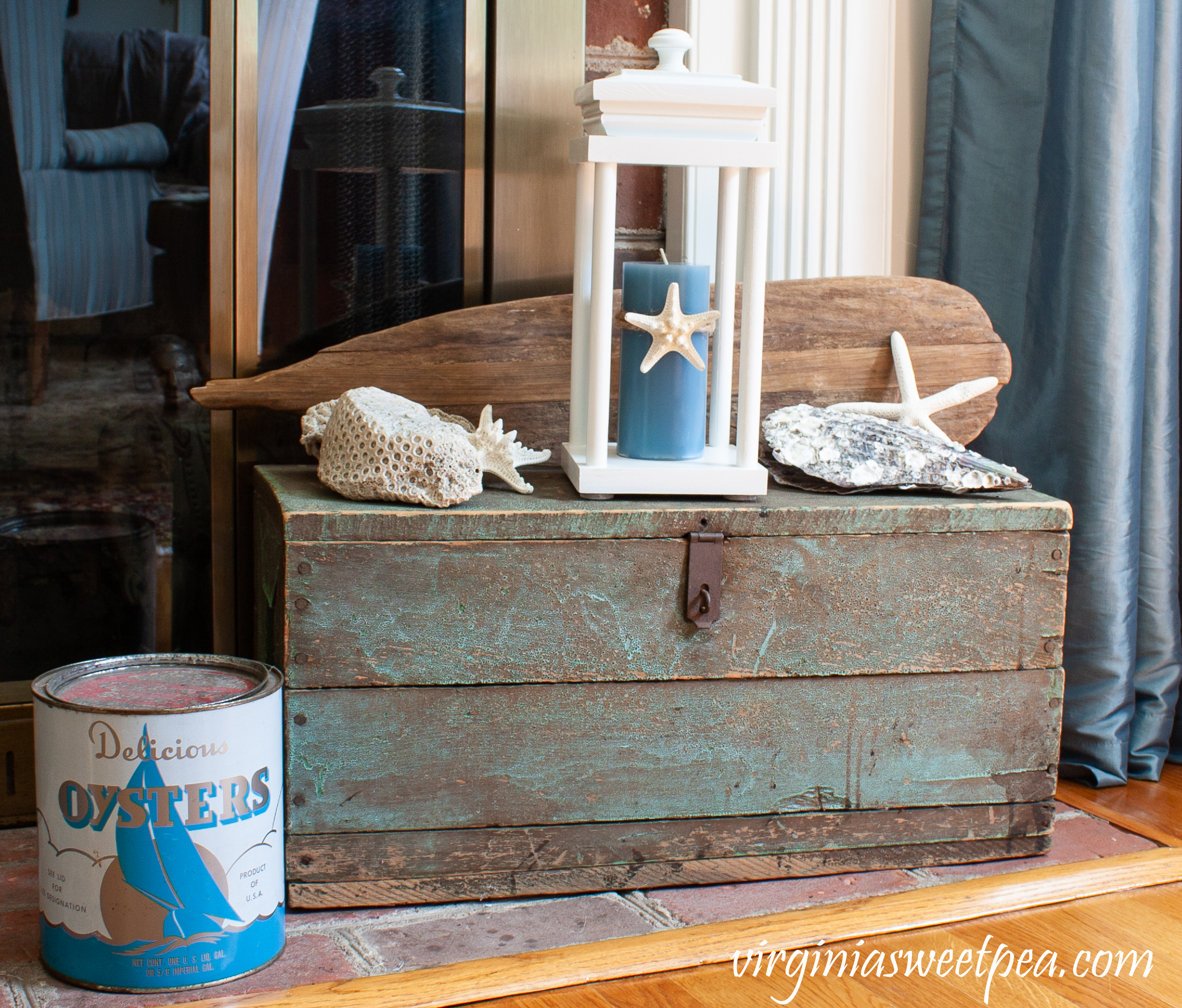 Use a lantern for summer coastal decor.