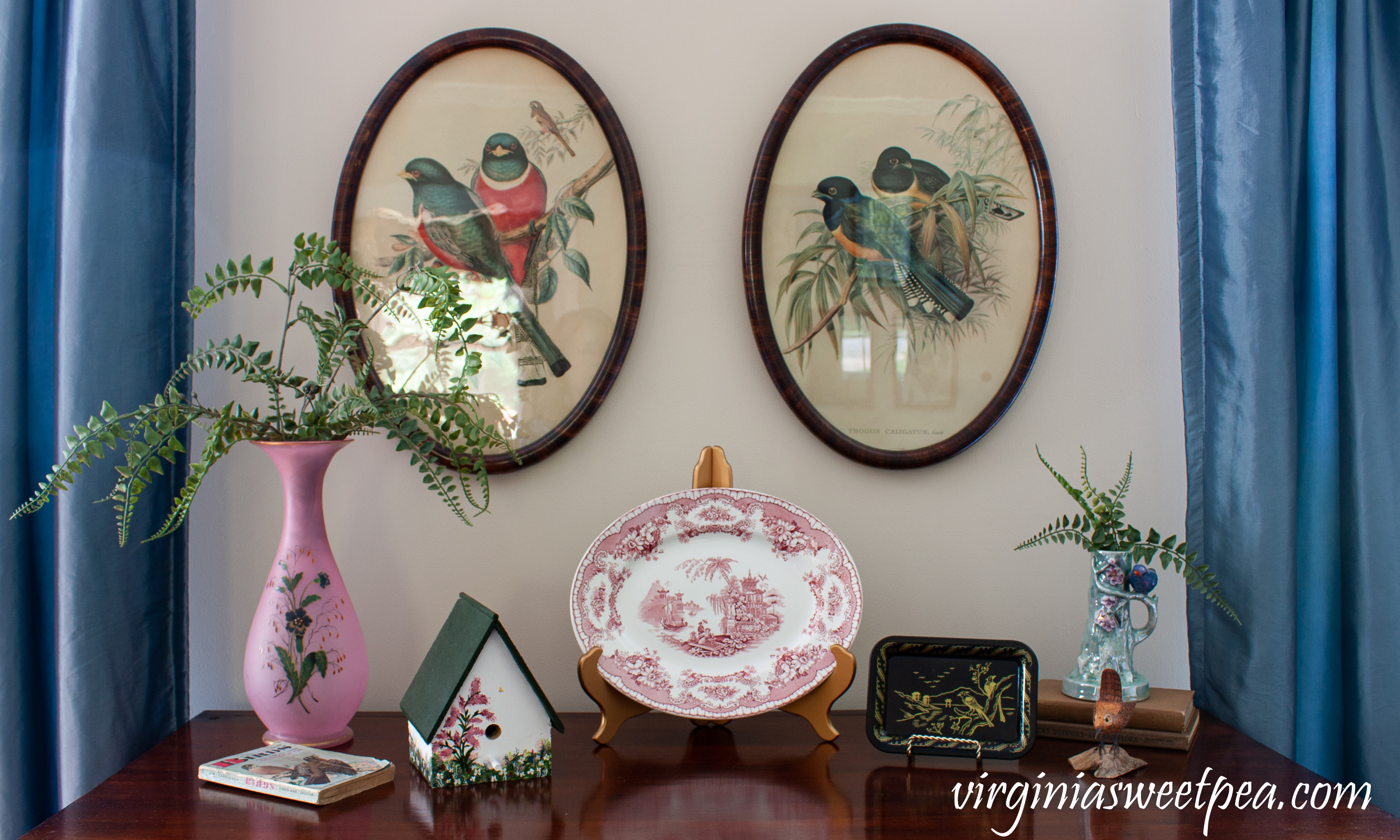 Summer decorating with a bird theme using vintage