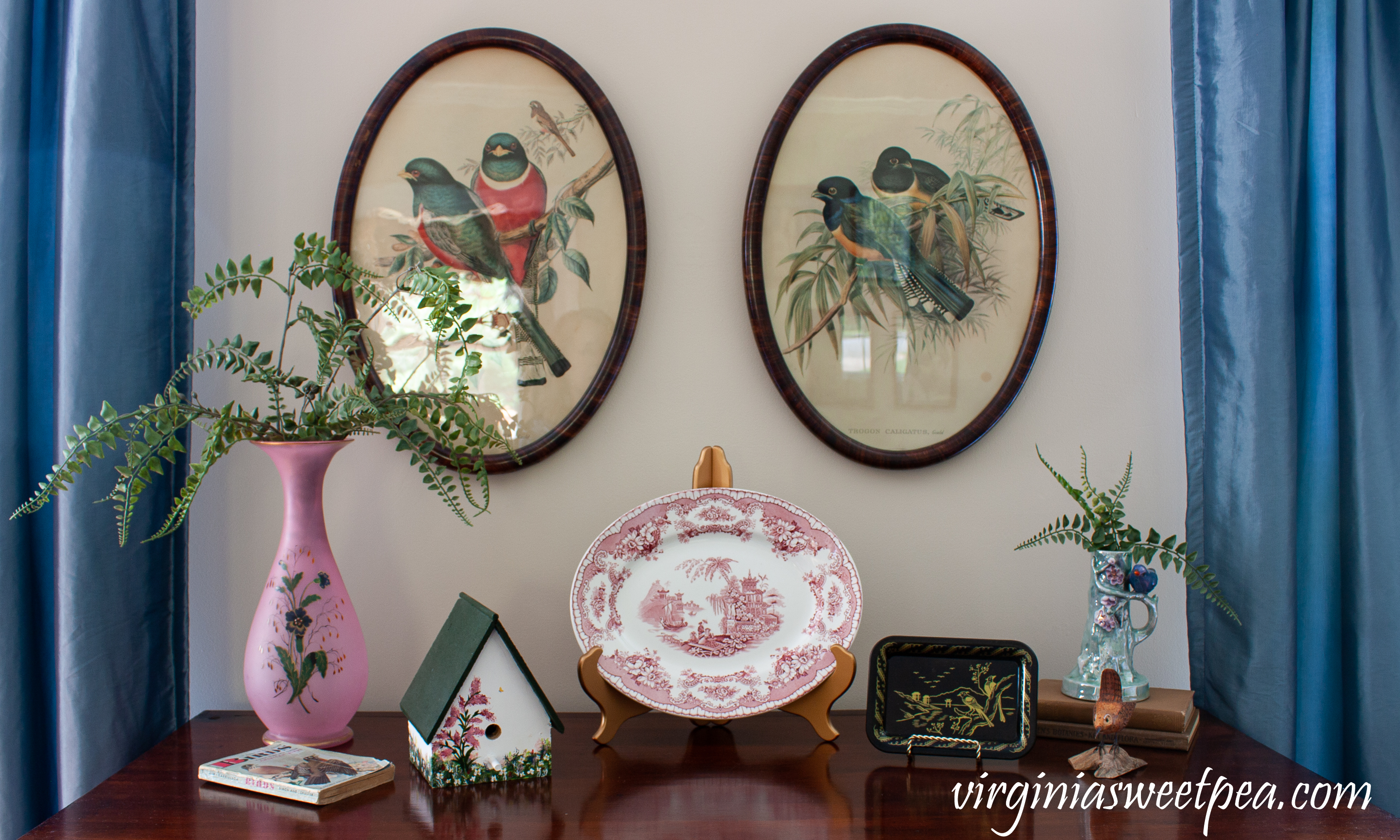 Antique chest decorated with a bird theme