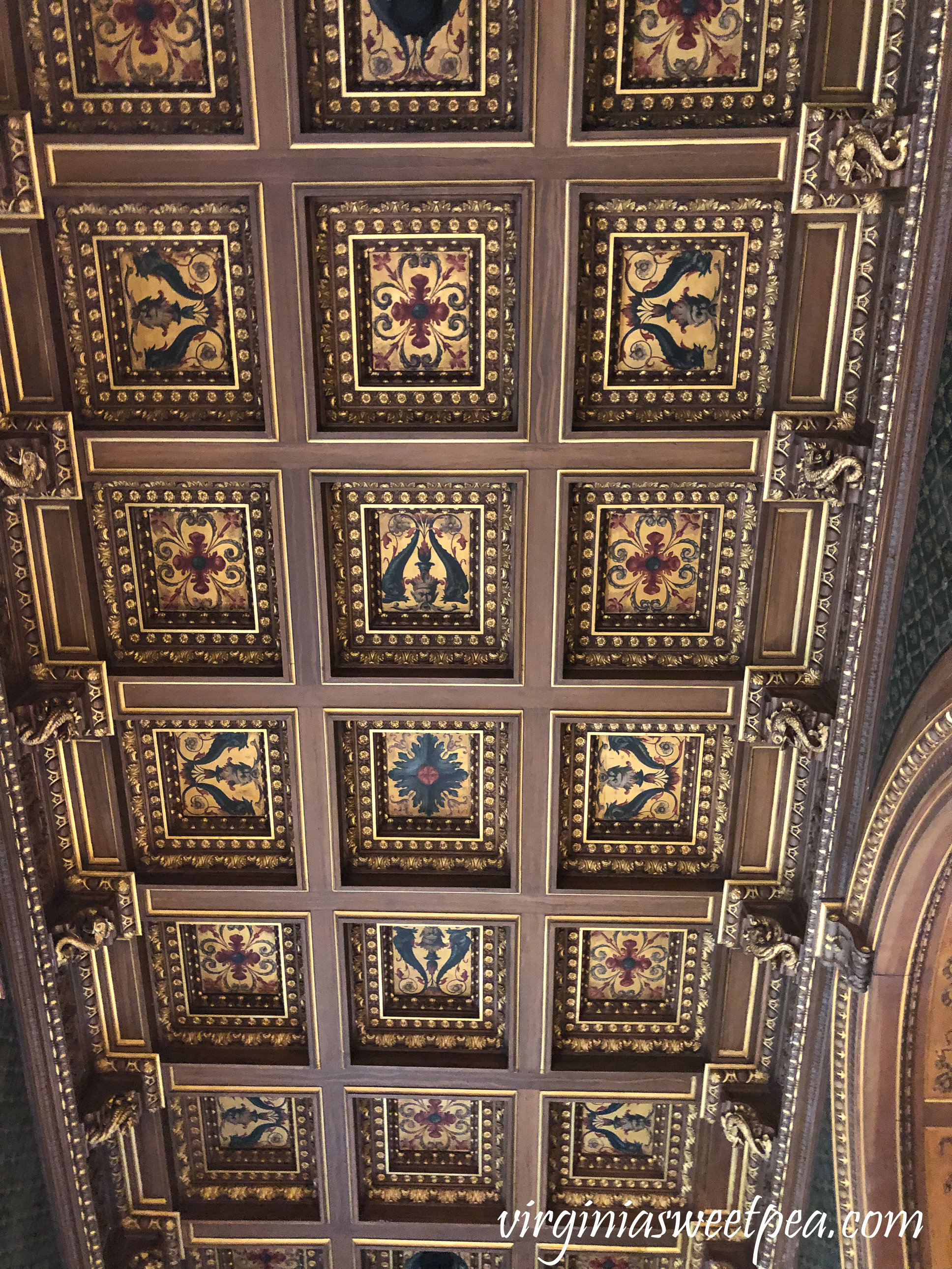 The ceiling in the library in The Breakers in Newport, RI