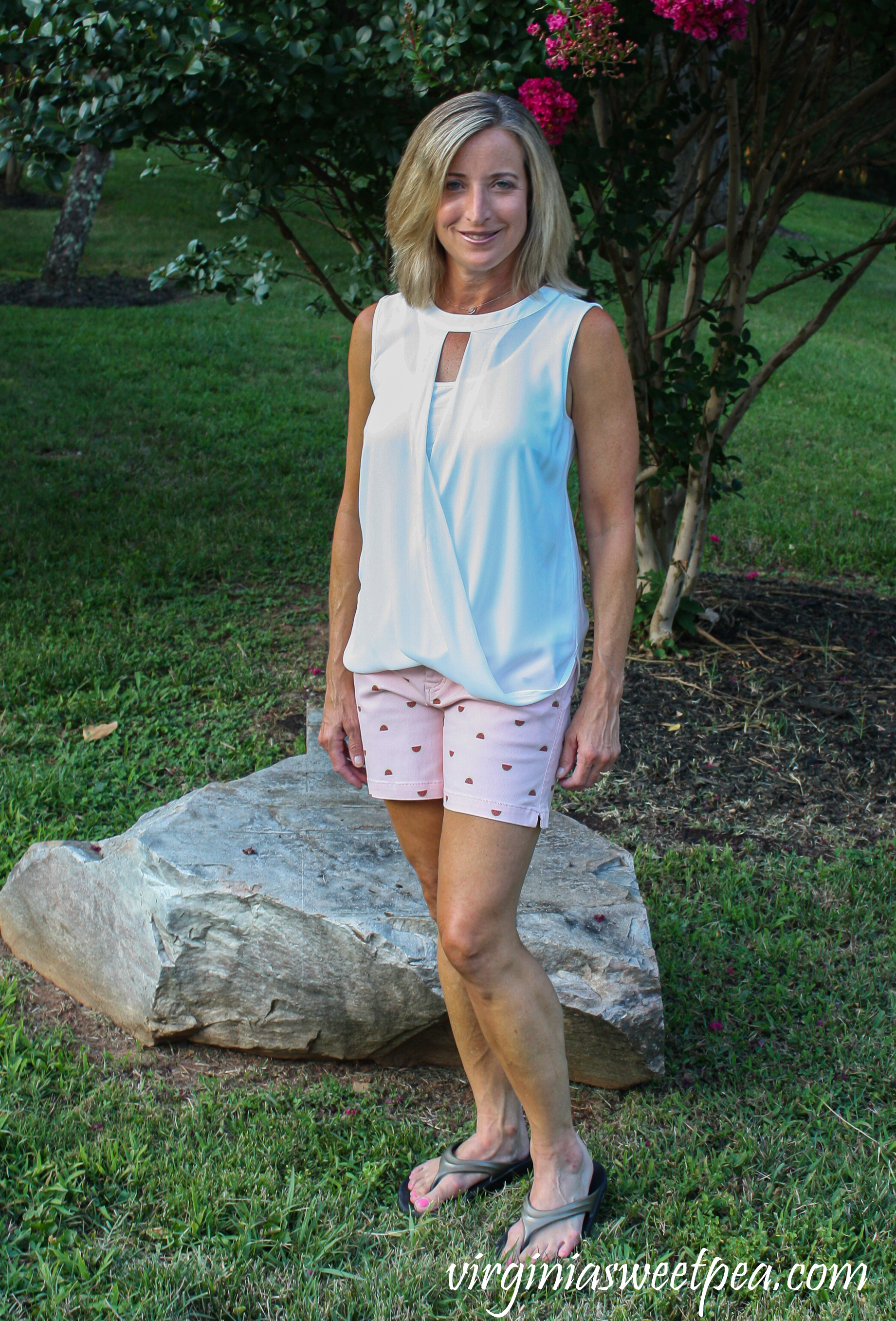 Stitch Fix Review - 41 Hawthorn Clearwater Mixed Material Blouse with Market & Spruce Lorraine Printed Shorts