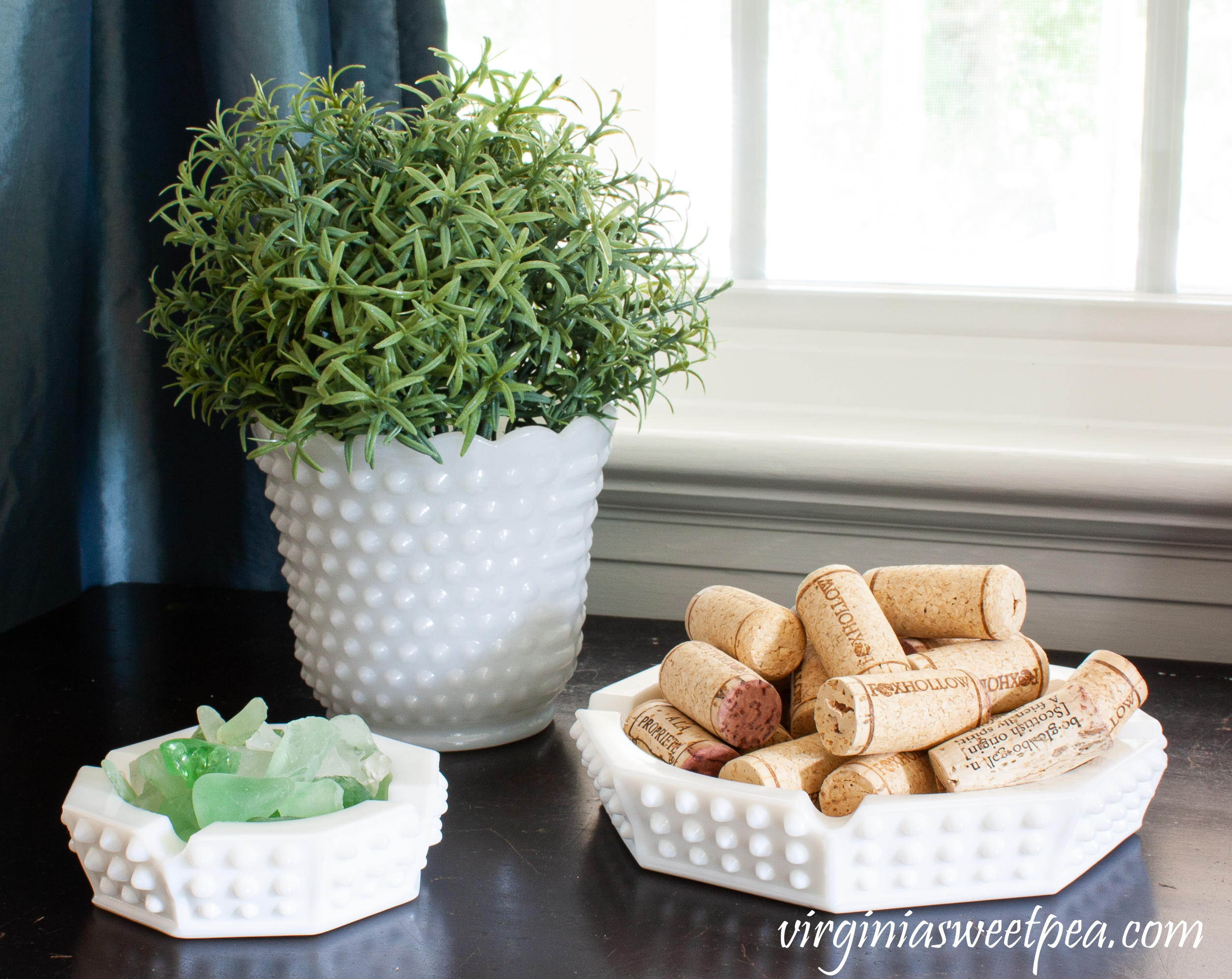 Milk glass vase and ashtrays