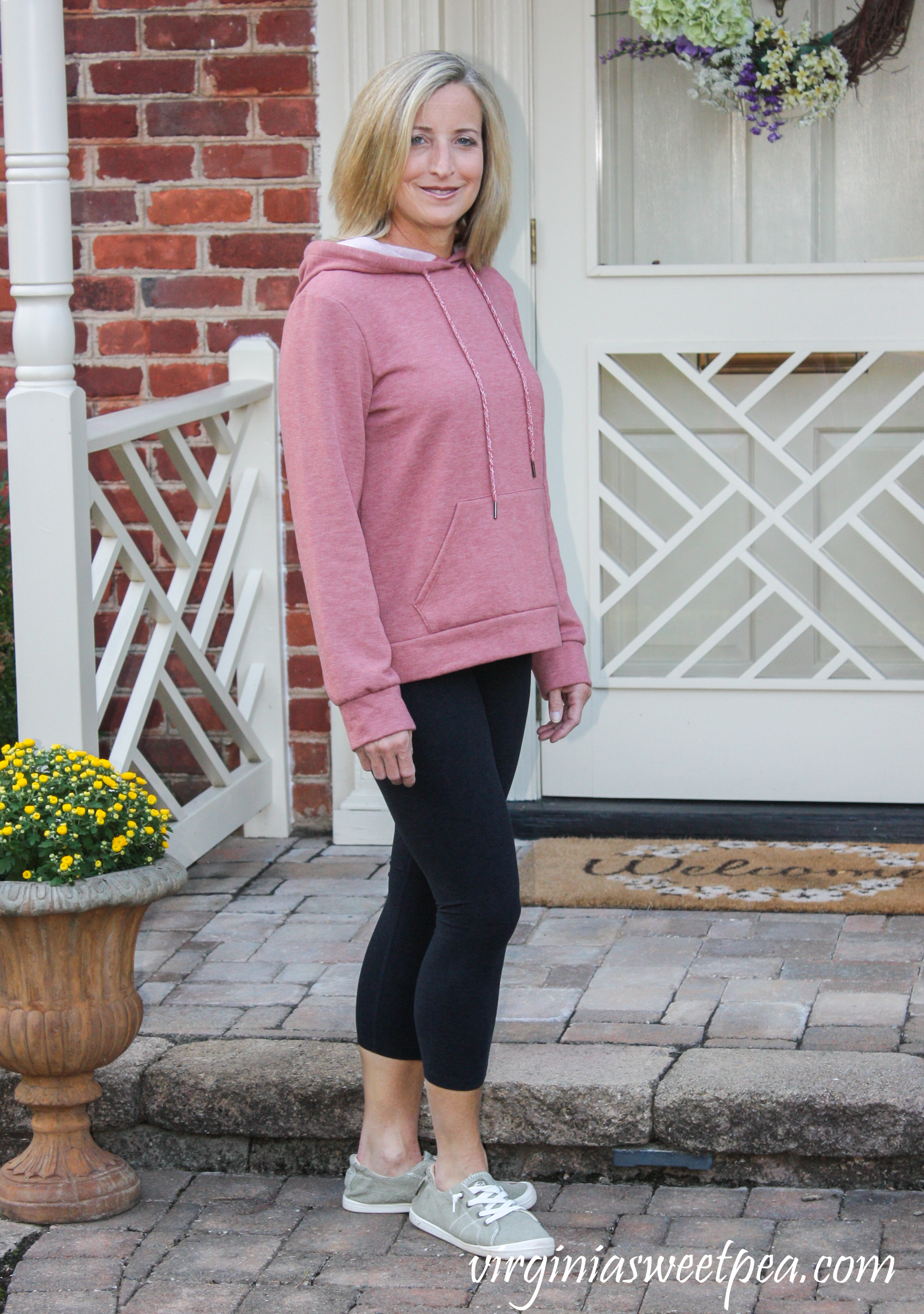 Stitch Fix Colette Tao Hooded Knit Top and Beyond Yoga Harlow Space-Dye Capri Leggings