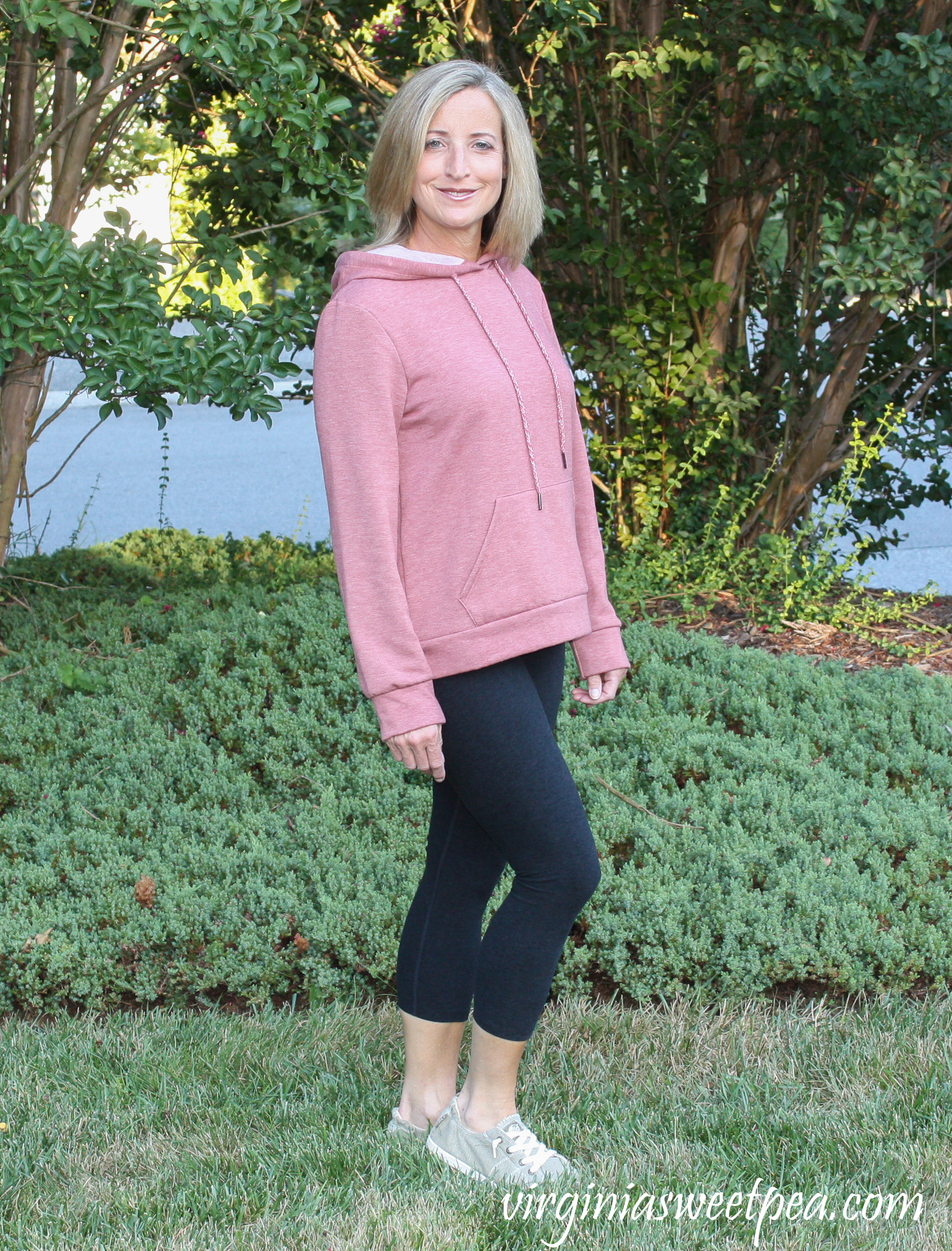 Stitch Fix Colette Tao Hooded Knit Top and Beyond Yoga Harlow Space-Dye Capri Leggings