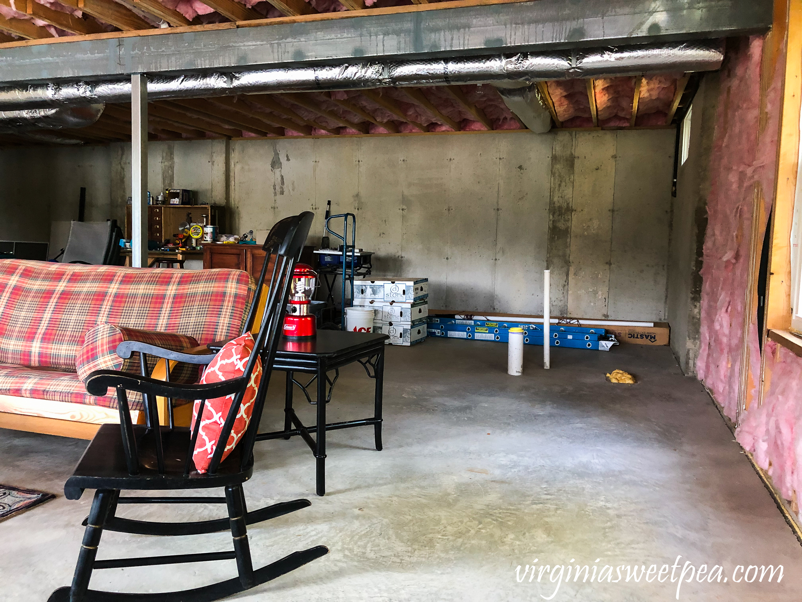 Unfinished basement at Smith Mountain Lake, VA