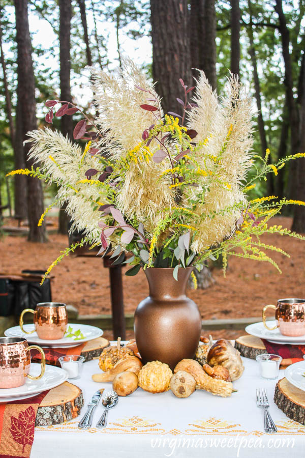 Fall Flower Arrangement with Pampas Grass, Fireworks Goldenrod, and Chinese Fringeflower