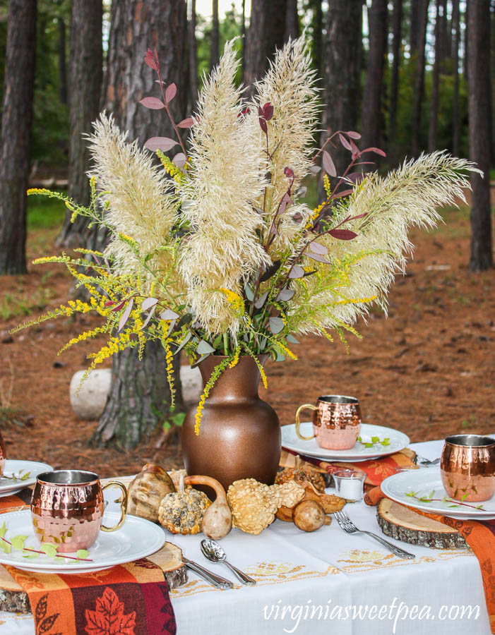 Fall Flower Arrangement with Pampas Grass, Fireworks Goldenrod, and Chinese Fringeflower