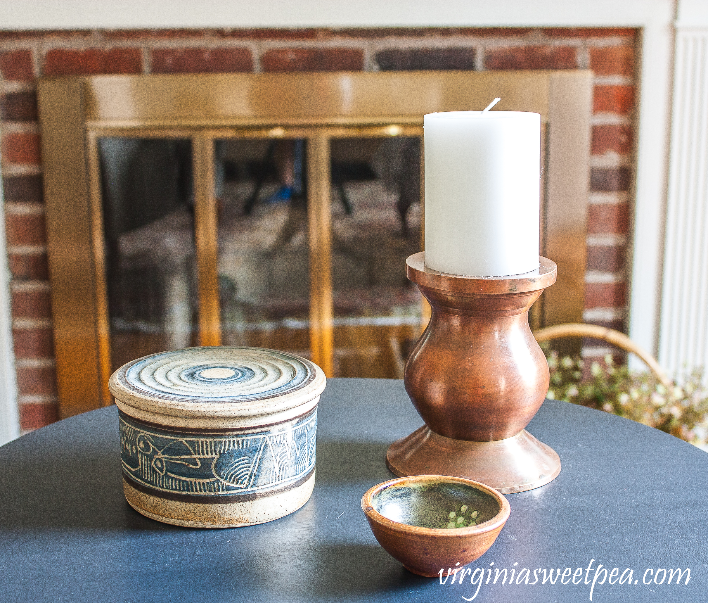 Vintage pottery used in an early fall vignette