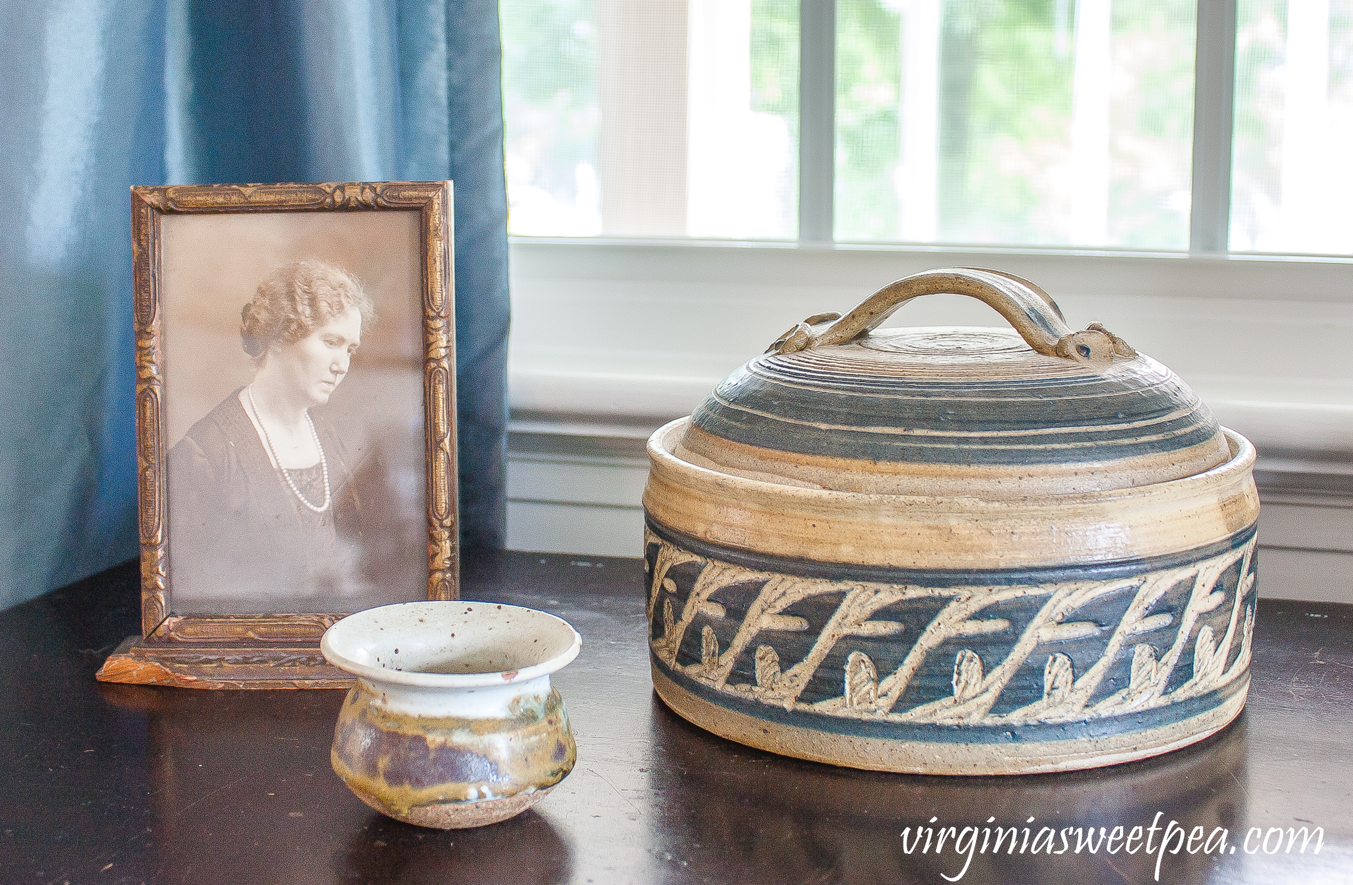 Vintage pottery used in an early fall vignette