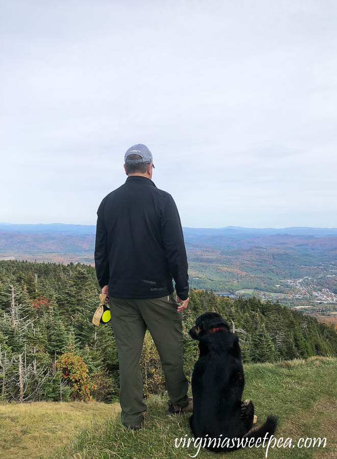 Sherman and David Skulina on the summit of Okemo Mountain in Vermont in fall