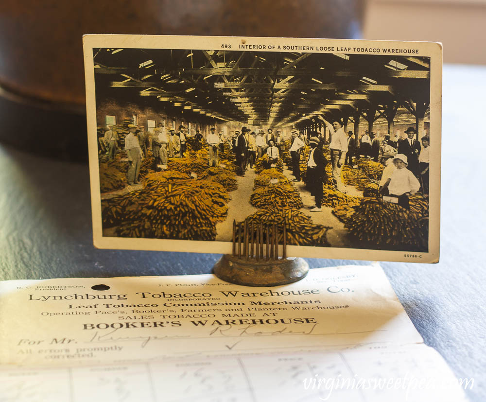 Interior of a Southern Loose Leaf Tobacco Warehouse postcard sent from Raleigh, NC in 1931