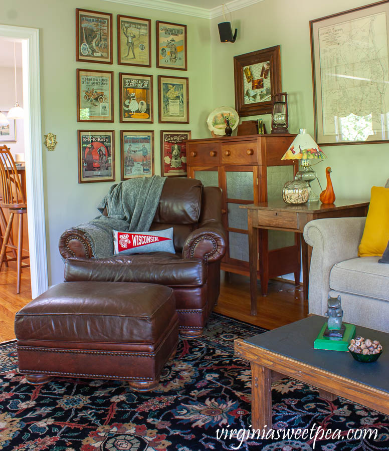 Cozy corner in a family room decorated for fall