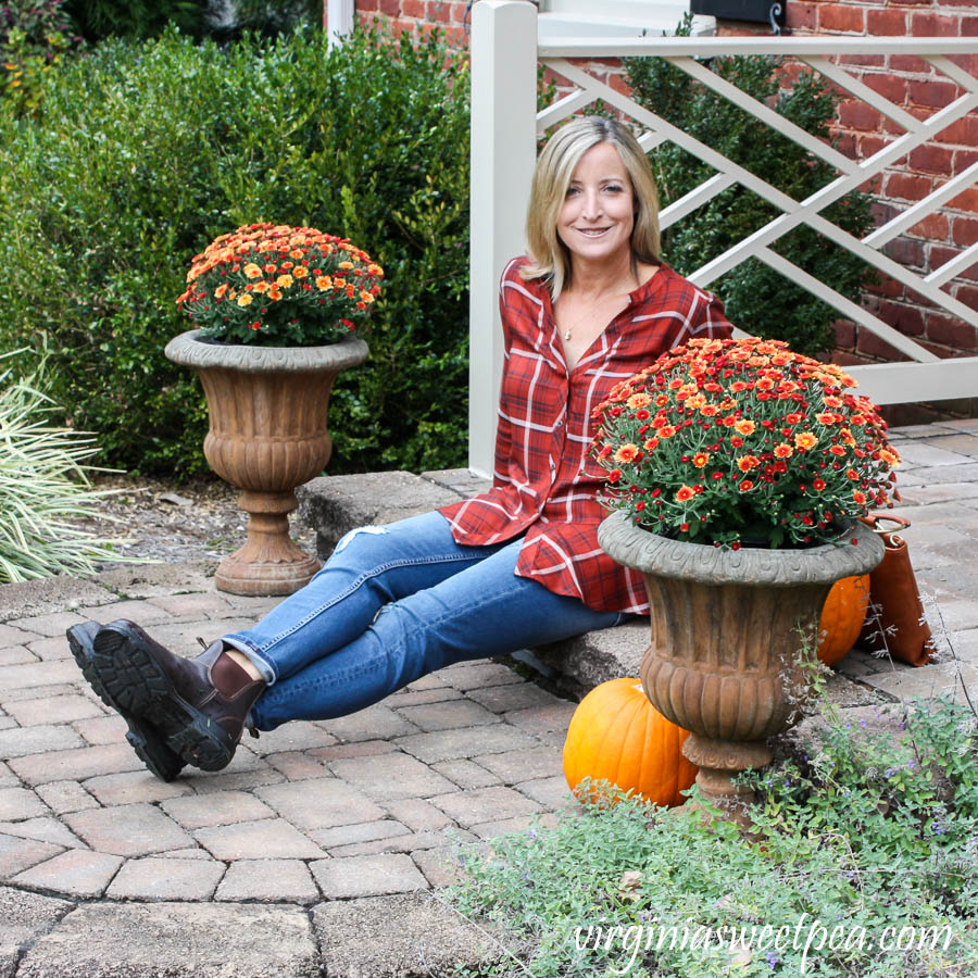 Stitch Fix Recreation Catha Skirted Plaid Top with Vigoss Elaine Distressed Girlfriend Jeans