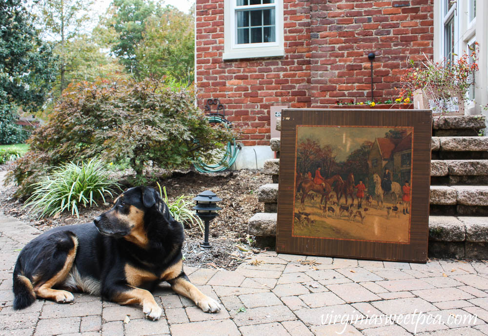 Antique Card Table with Fox Hunt Scene