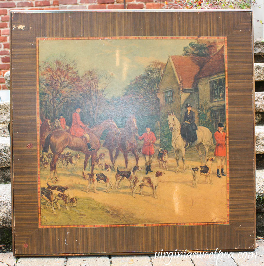 Antique Card Table with Fox Hunt Scene