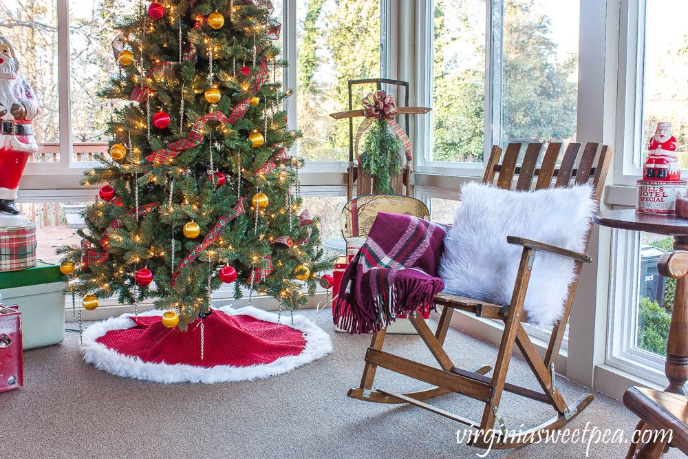 A Very Vintage Christmas on the Porch - A porch is decorated for Christmas with vintage items from the 1950's, 1960's, and 1970's.