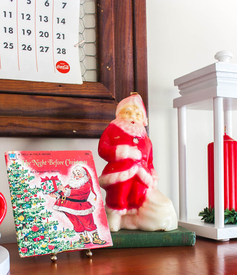 1976 The Night Before Christmas Book and a vintage Santa candle