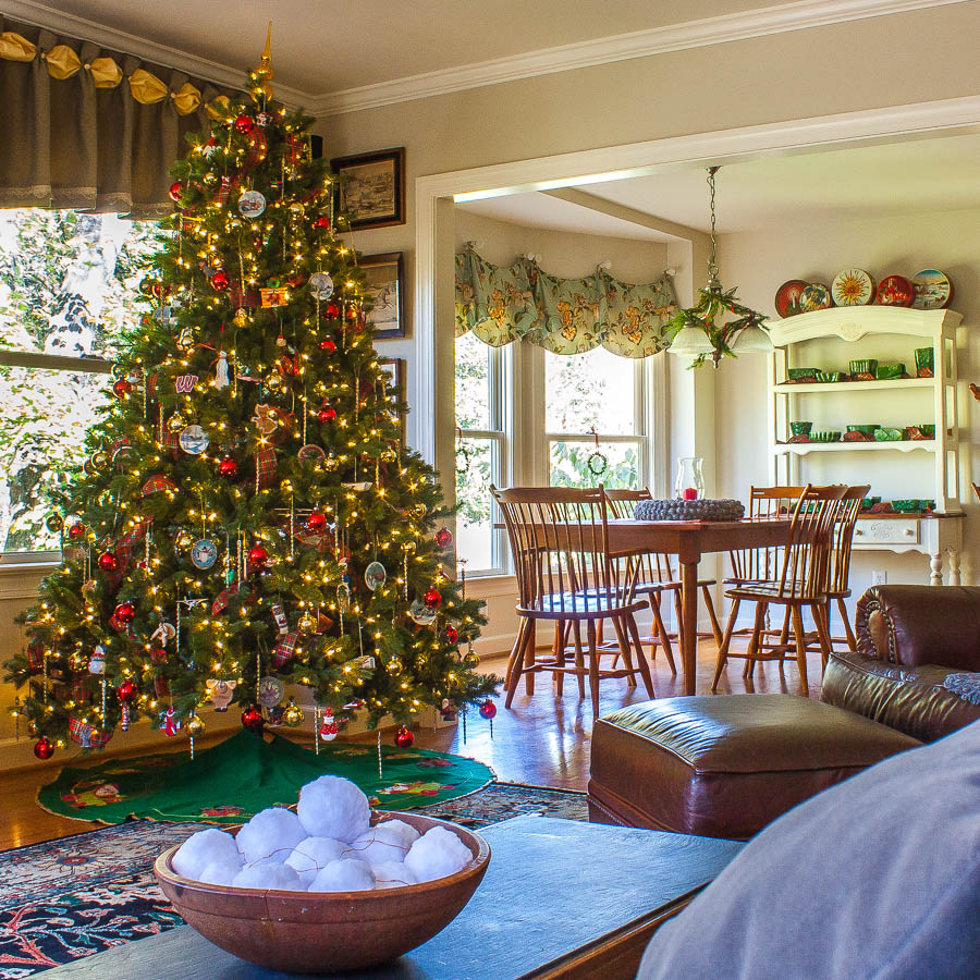 Family room decorated for Christmas with Vintage