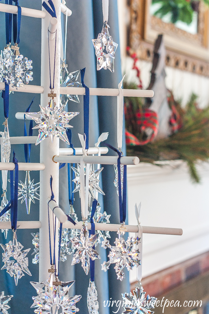 Swarovski snowflake Christmas ornaments dating from 1993 to 2019