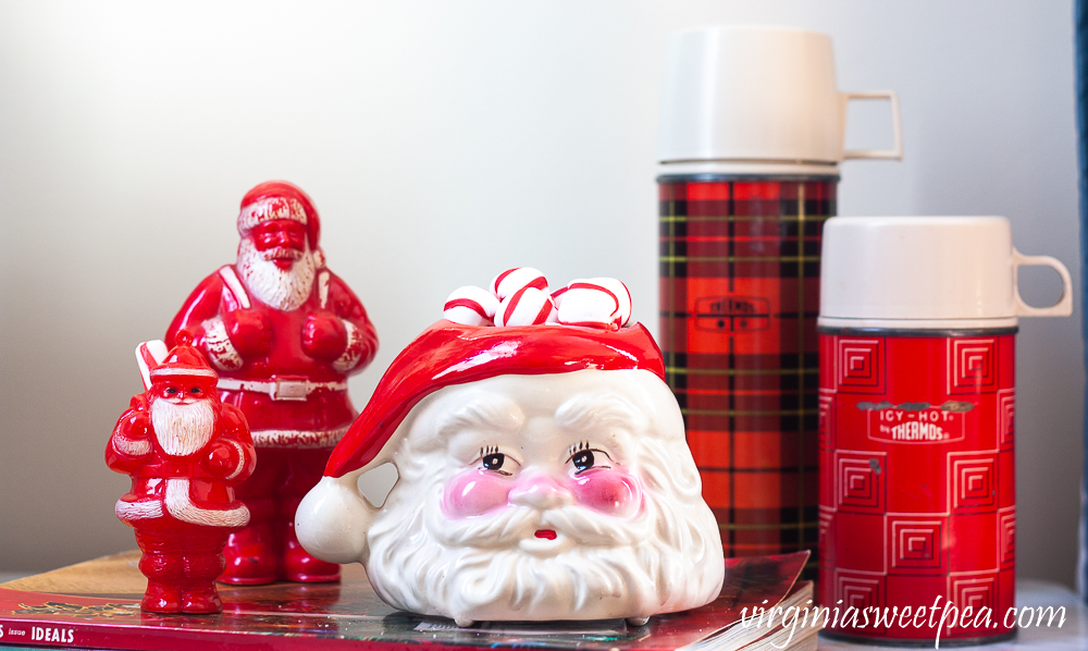 Vintage plastic Santa candy holders, vintage Santa mug, vintage thermoses