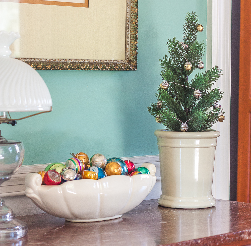 A Very Vintage Christmas in the Dining Room - A dining room is decorated for Christmas with vintage.