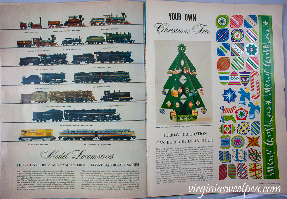 Model Locomotives article showing pictures of trains and directions to make a Christmas tree