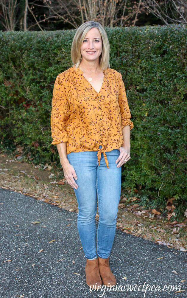 Stitch Fix Review for December 2019 - Mason & Belle Centra Tie Front Top