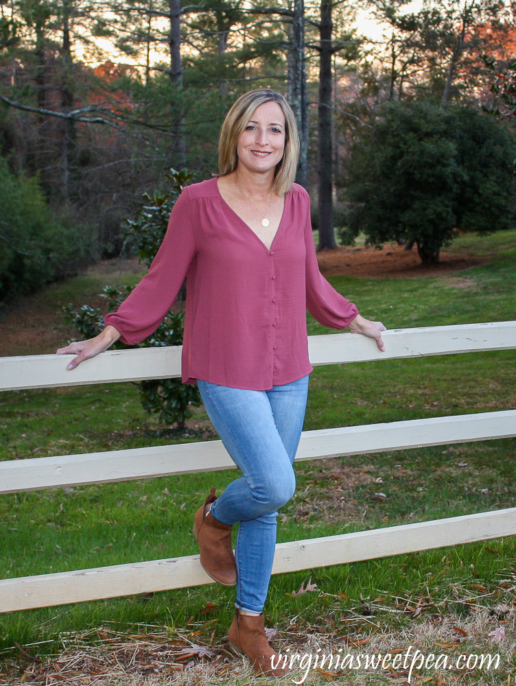 Stitch Fix Review for December 2019 - Par La Mer Celene Covered Button Blouse