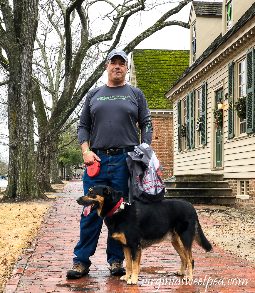 Sherman Skulina walking in Colonial Williamsburg, VA