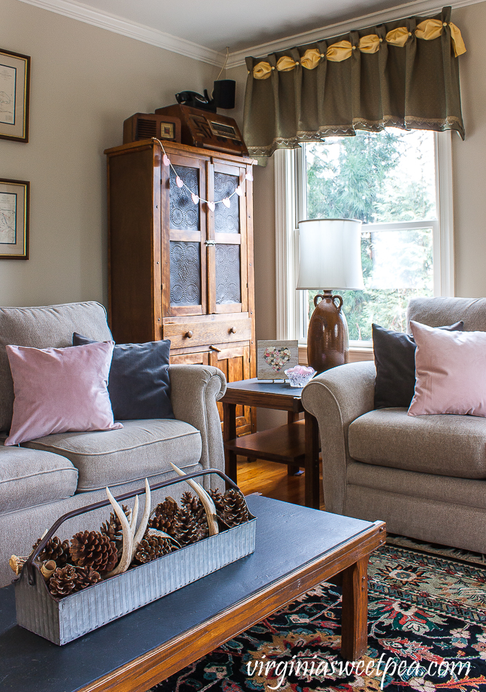 Valentine's Day decor in a family room