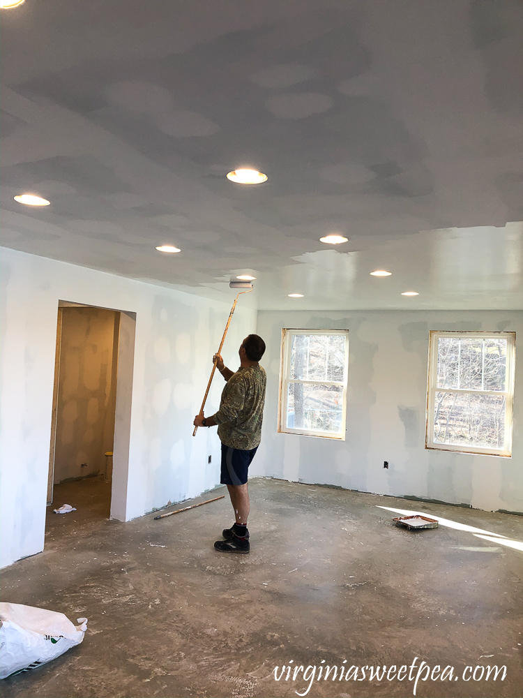 Painting a ceiling with Sherwin Williams ProMar Ceiling Paint in Bright White