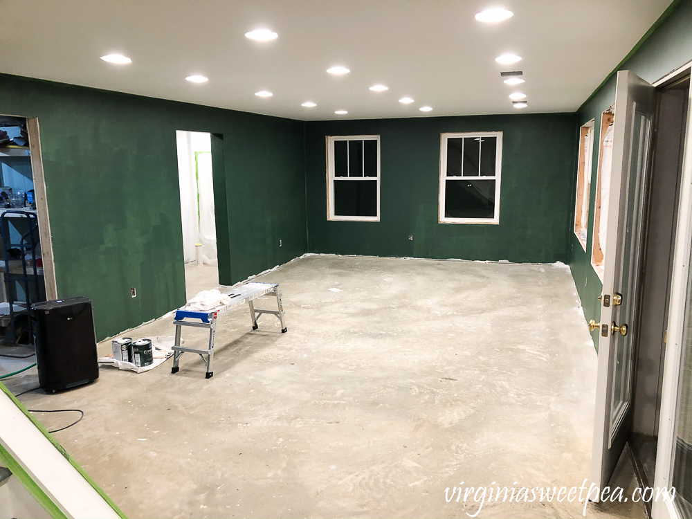 Walls Painted with One Coat of Sherwin Williams Emerald Paint in Rock Garden