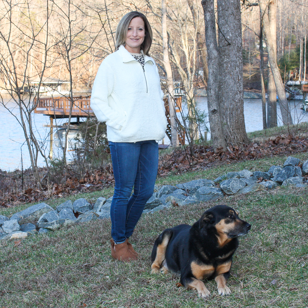 Stitch Fix Review for 2020 - Teeberry & Weave Golly Sherpa Fur Quarter Zip Pullover with Prosperity Torrie Skinny Jean