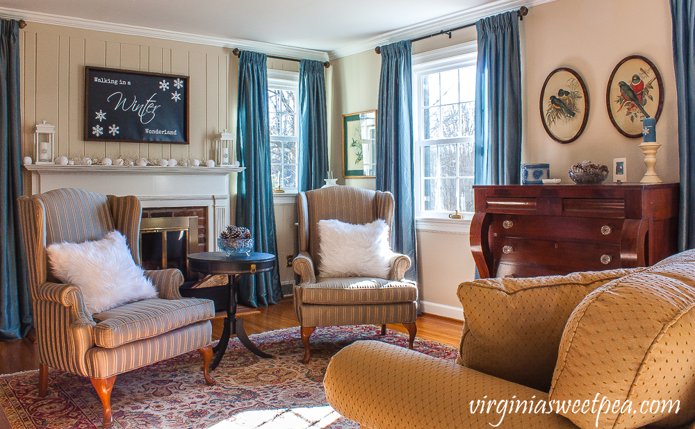 Living Room decorated for winter with vintage