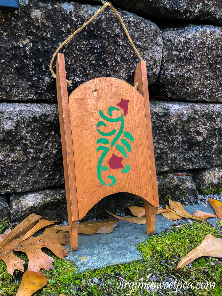 Handmade wood sled from the 1980's with a stencil