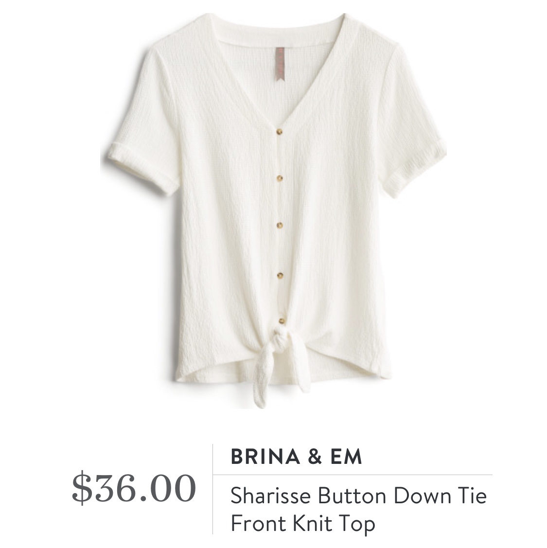Brina & Em Sharisse Button down Tie Front Knit Top