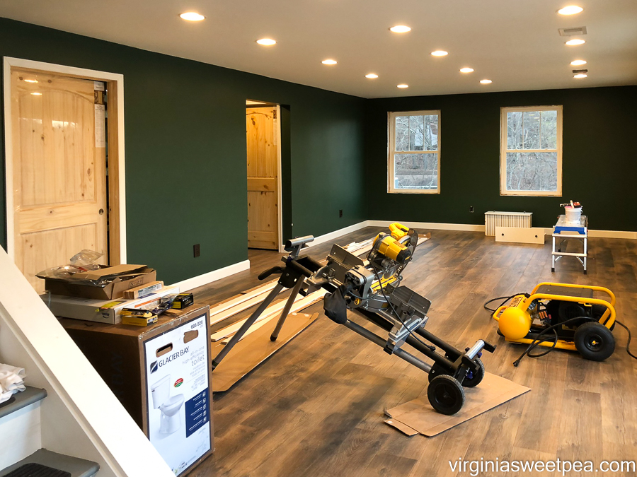 Baseboard and doors installed in a basement