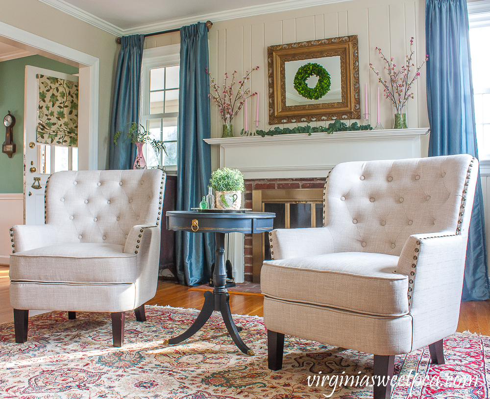 Wayfair Ivo Wingback Chair in Beige Linen in a living room