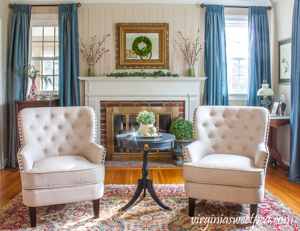 Living room decorated for spring