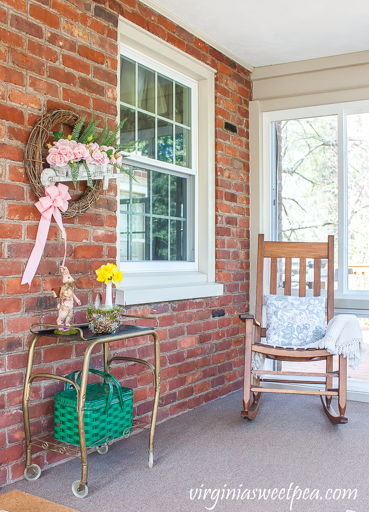 Spring decor on an enclosed porch