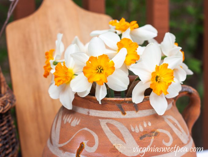 Spring Daffodils in handmade pottery jug