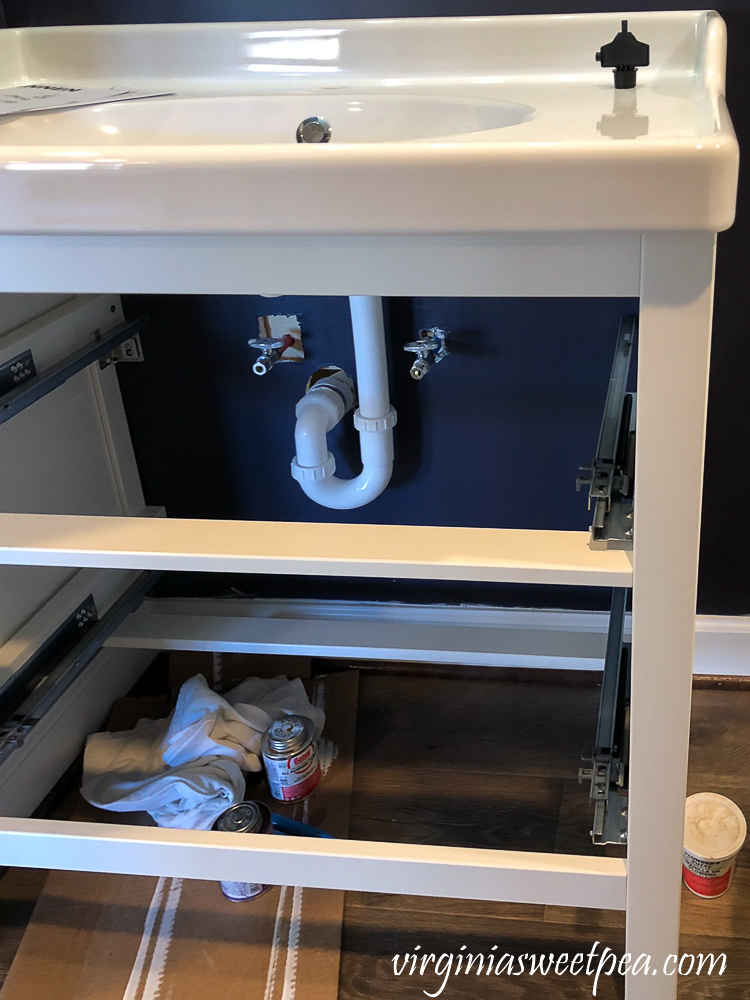 Plumbing work in a bathroom