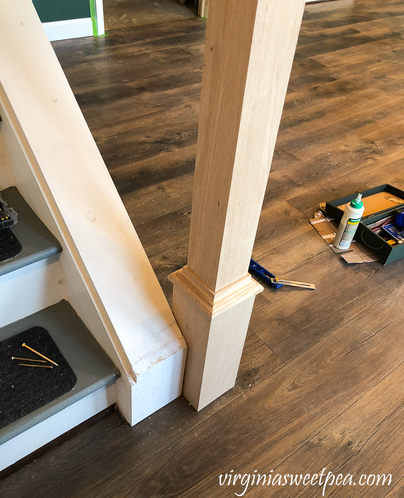 Installing a newel post at the bottom of a set of stairs