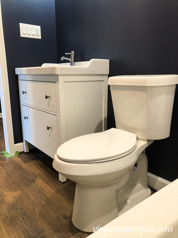 Vanity and toilet in a bathroom