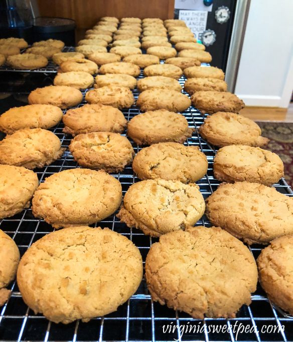 Peanut butter cookies cooling on a rack