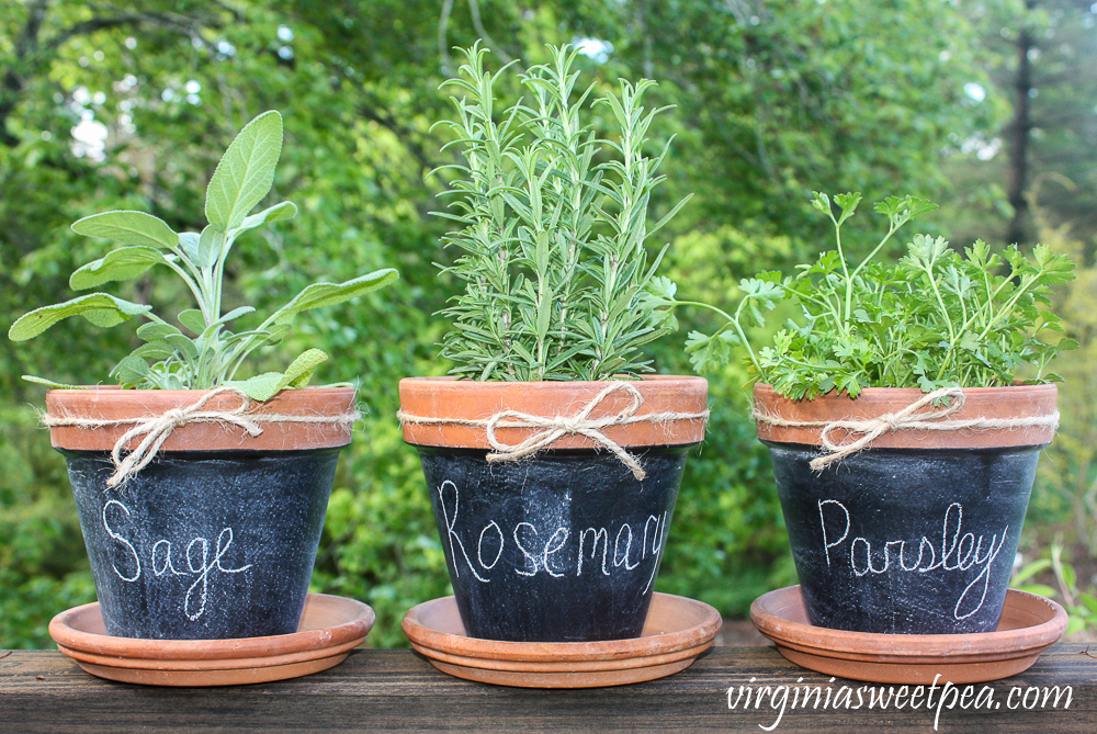 Trio of three chalkboard painted pots